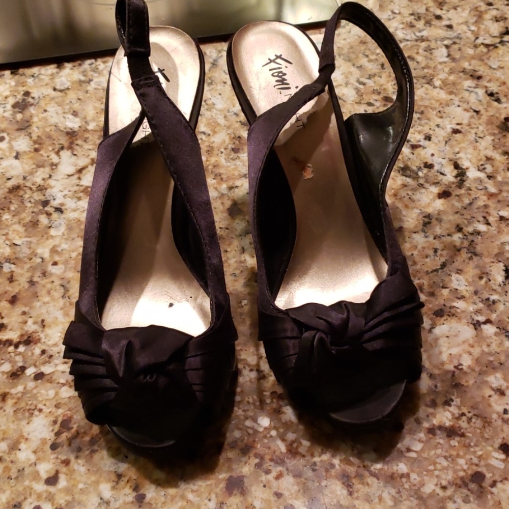 Black satin slingbacks
